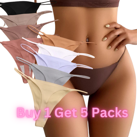 5PCS Seamless Ice Silk Thongs: Sexy Low Waist Bikini T-back Panties XS-XL