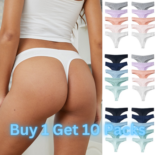 Chic Comfort: TrowBridge 10PCS/Set Cotton Striped Thongs for Women - Sexy, Sporty, and Soft